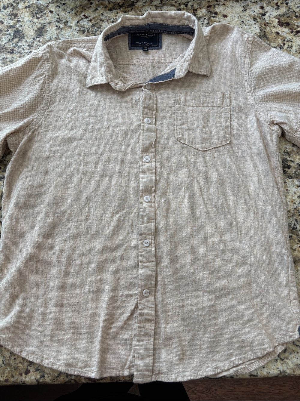 Nickel and Iron Beige Textured Button-Down Shirt with Chest Pocket